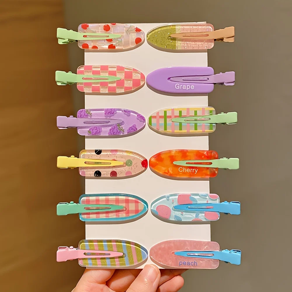 12 Pieces of Multi-Color Colorful Hair Clips with Side Bangs, Duckbill Clips for Flyaway Hair, Sweet Girl's Simple Hair Clips