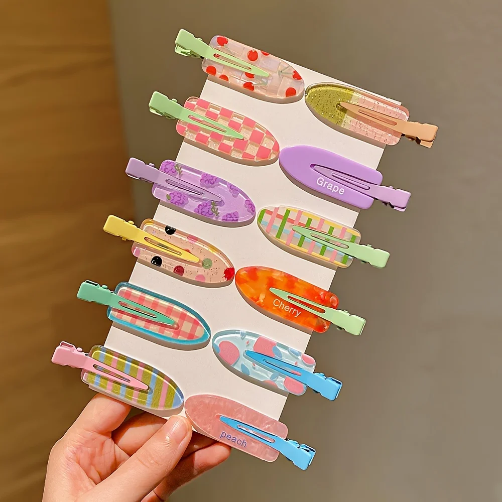 12 Pieces of Multi-Color Colorful Hair Clips with Side Bangs, Duckbill Clips for Flyaway Hair, Sweet Girl's Simple Hair Clips
