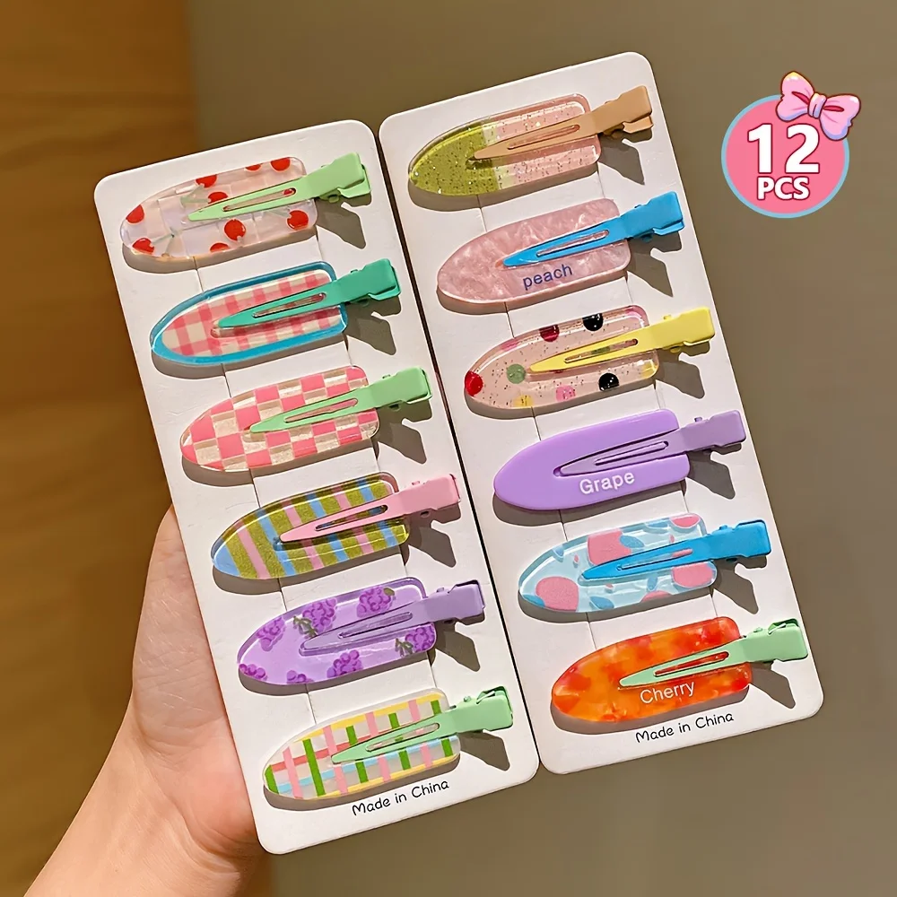 12 Pieces of Multi-Color Colorful Hair Clips with Side Bangs, Duckbill Clips for Flyaway Hair, Sweet Girl's Simple Hair Clips