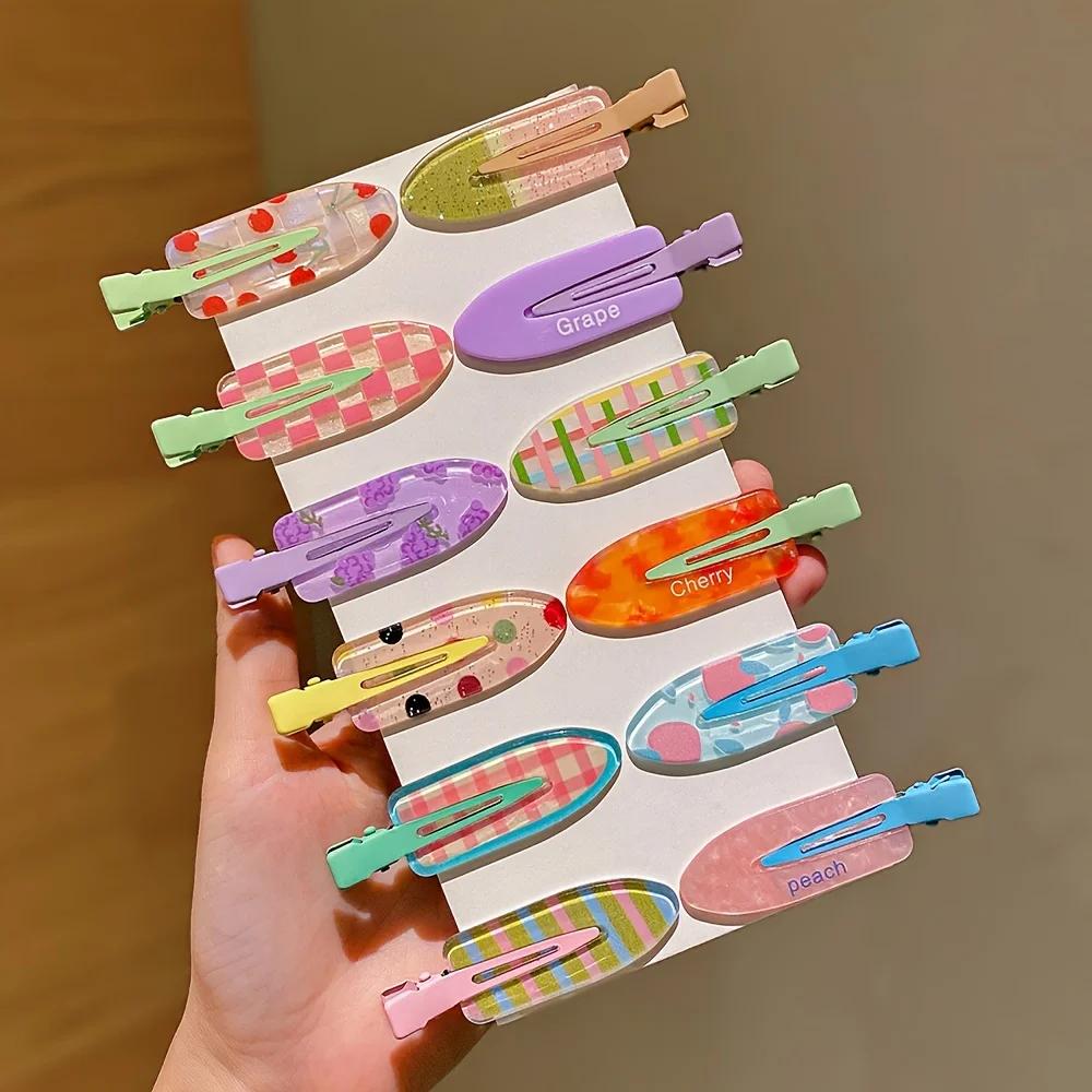 12 Pieces of Multi-Color Colorful Hair Clips with Side Bangs, Duckbill Clips for Flyaway Hair, Sweet Girl's Simple Hair Clips