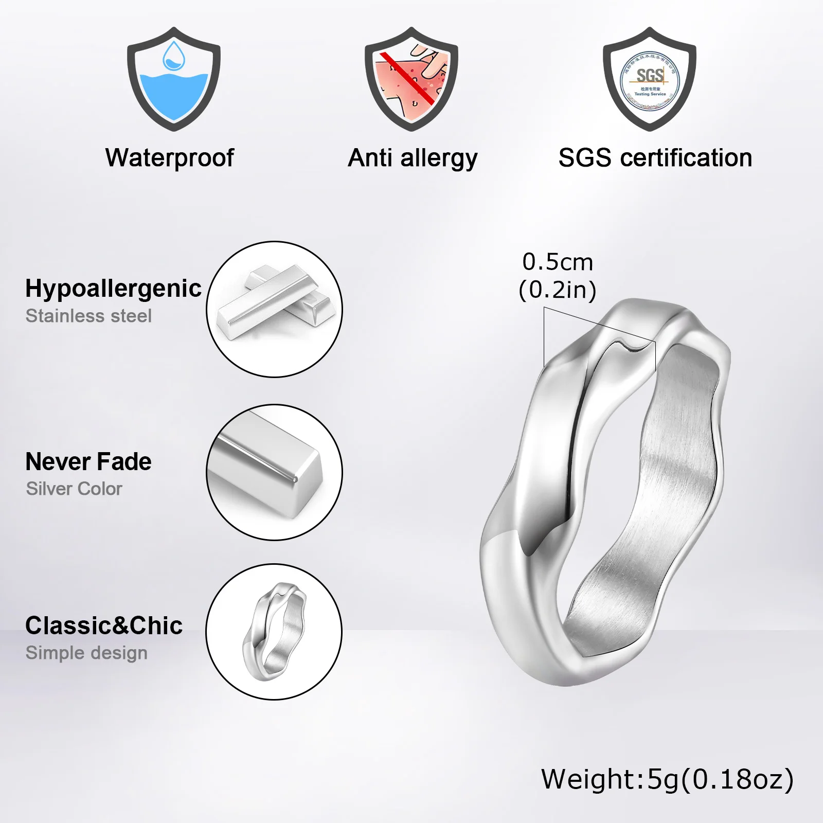 Simple Stainless Steel Mobius Band Rings for Men,Silver Gold Black Grey Color Love Eternity Couple Ring,Punk Jewelry