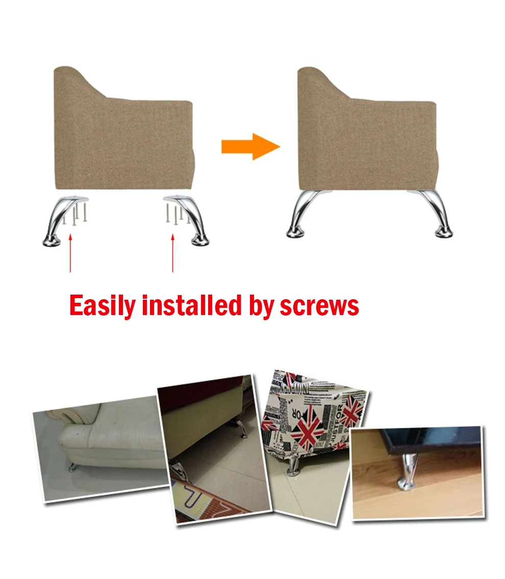 KAK 4pcs Bright Chrome Furniture Leg Metal Table Feet Sofa Bed Legs Replacement Manicure Pillow Feet Furniture Hardware