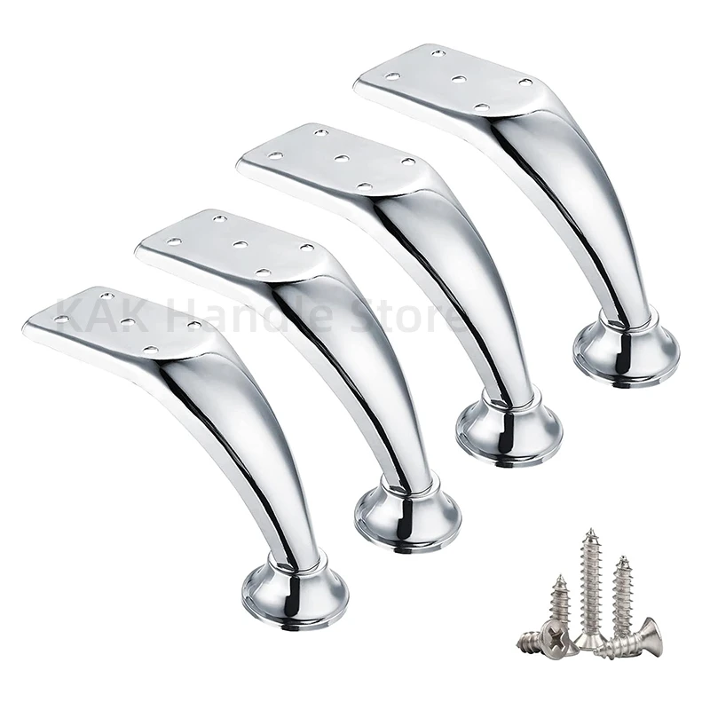 KAK 4pcs Bright Chrome Furniture Leg Metal Table Feet Sofa Bed Legs Replacement Manicure Pillow Feet Furniture Hardware