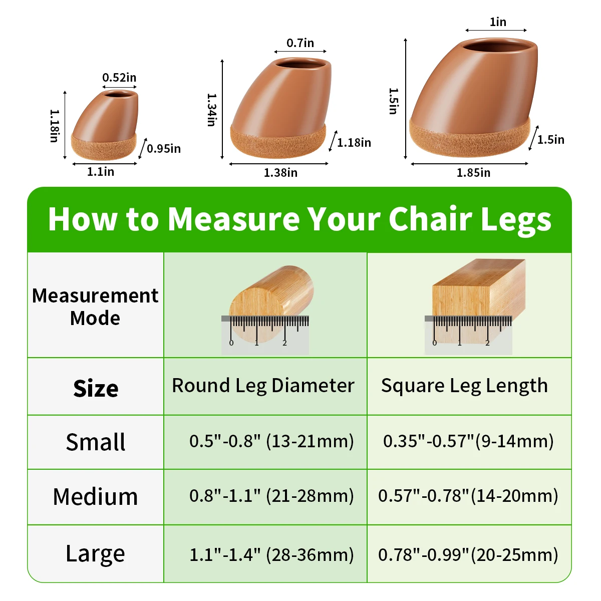8PCS Chair Leg Floor Protectors Foot Cover  15-25° Thick Wrap Felt Pads Silicone Furniture Table 360° Protect Hardwood Floors