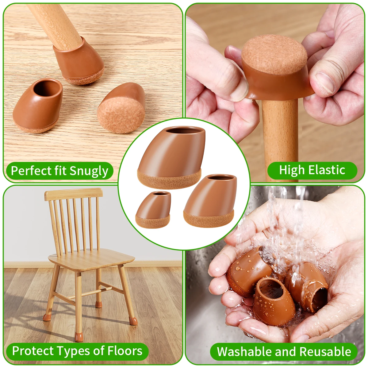 8PCS Chair Leg Floor Protectors Foot Cover  15-25° Thick Wrap Felt Pads Silicone Furniture Table 360° Protect Hardwood Floors