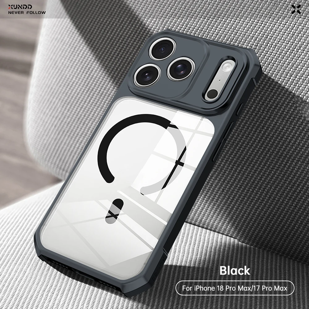 XUNDD Case For iPhone 18 Pro Max 18 Pro MagSafe Magnetic Stand Shockproof Clear Airbag PC TPU Cover Camera Lens Protection Shell