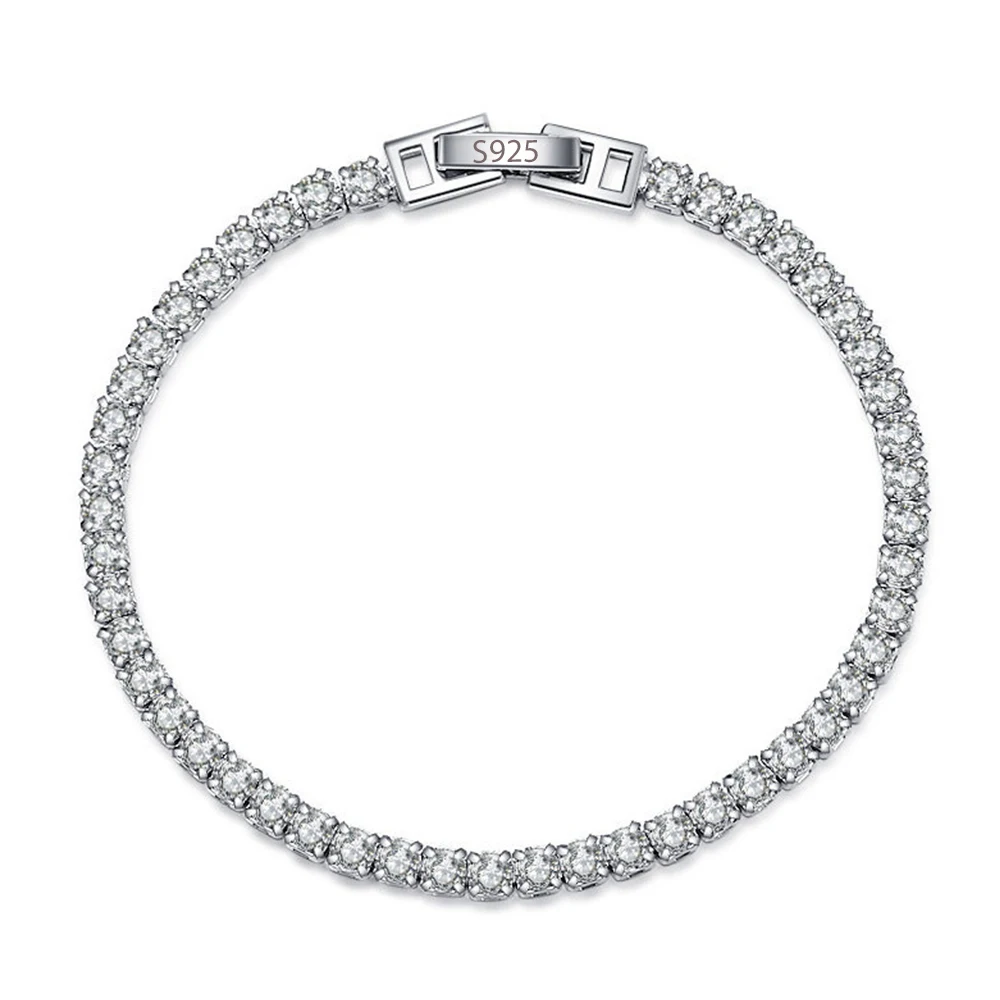 925 Sterling Silver Bracelet Love Elegant Zircon Tennis Crystal Chain for Women Fashion Noble Engagement Wedding Glam