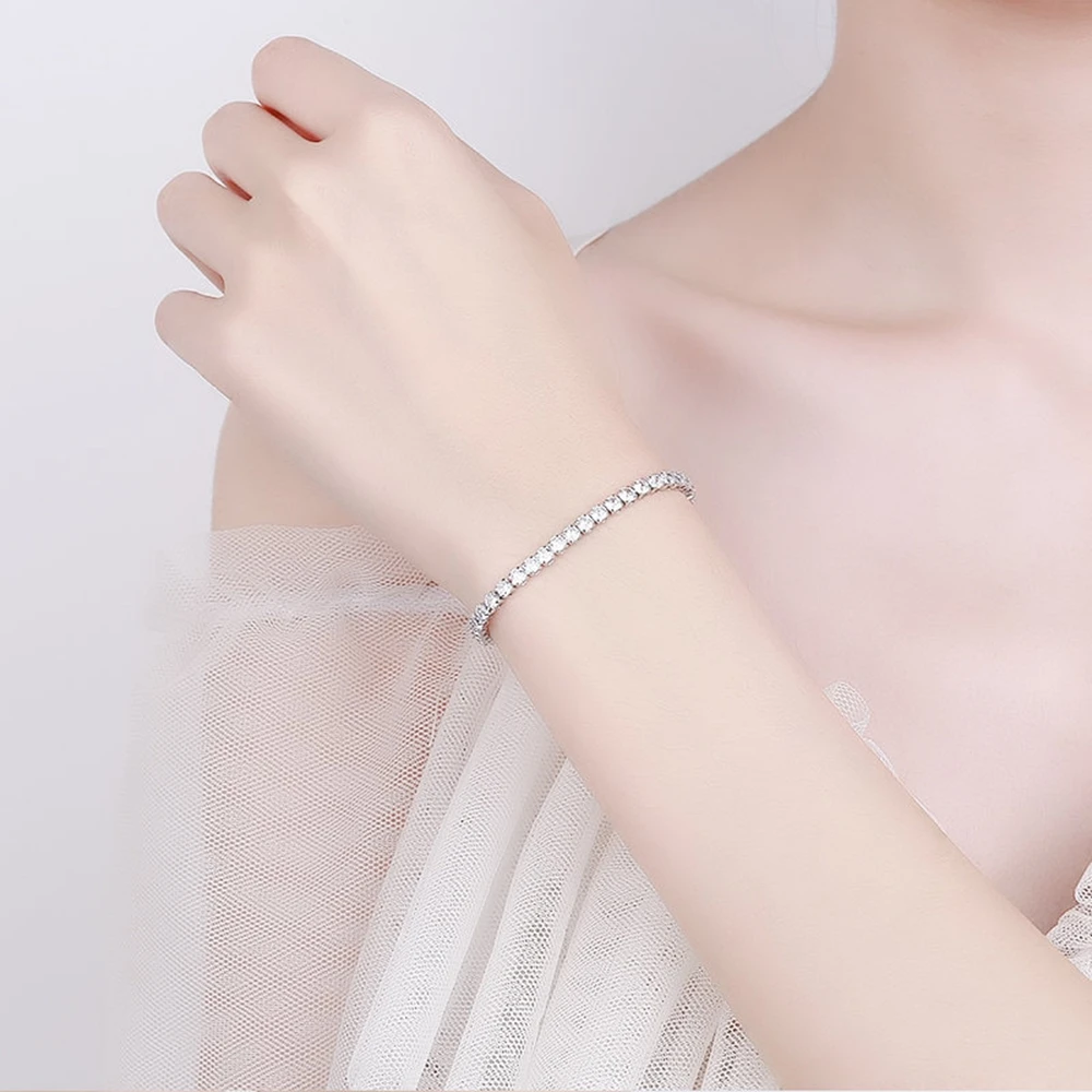 925 Sterling Silver Bracelet Love Elegant Zircon Tennis Crystal Chain for Women Fashion Noble Engagement Wedding Glam