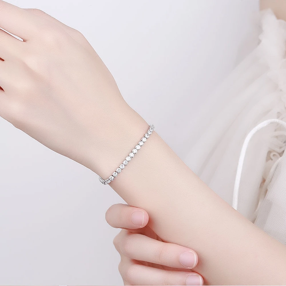 925 Sterling Silver Bracelet Love Elegant Zircon Tennis Crystal Chain for Women Fashion Noble Engagement Wedding Glam