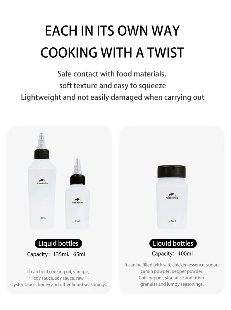 Naturehike Camping Kitchen Seasoning Jar Camping Outdoor Cooking BBQ Picnic Seasoning Spice Storage Jars Organizers Bottles Set