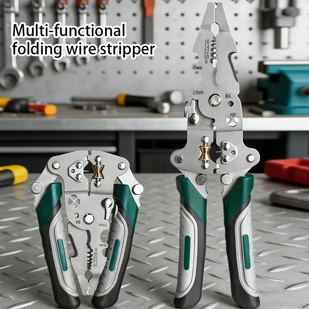 Foldable Wire Stripper, Pulley Design Multi-Function Electrician Wire Splitter Wire Winding Pliers Crimping Pliers Hand Tool