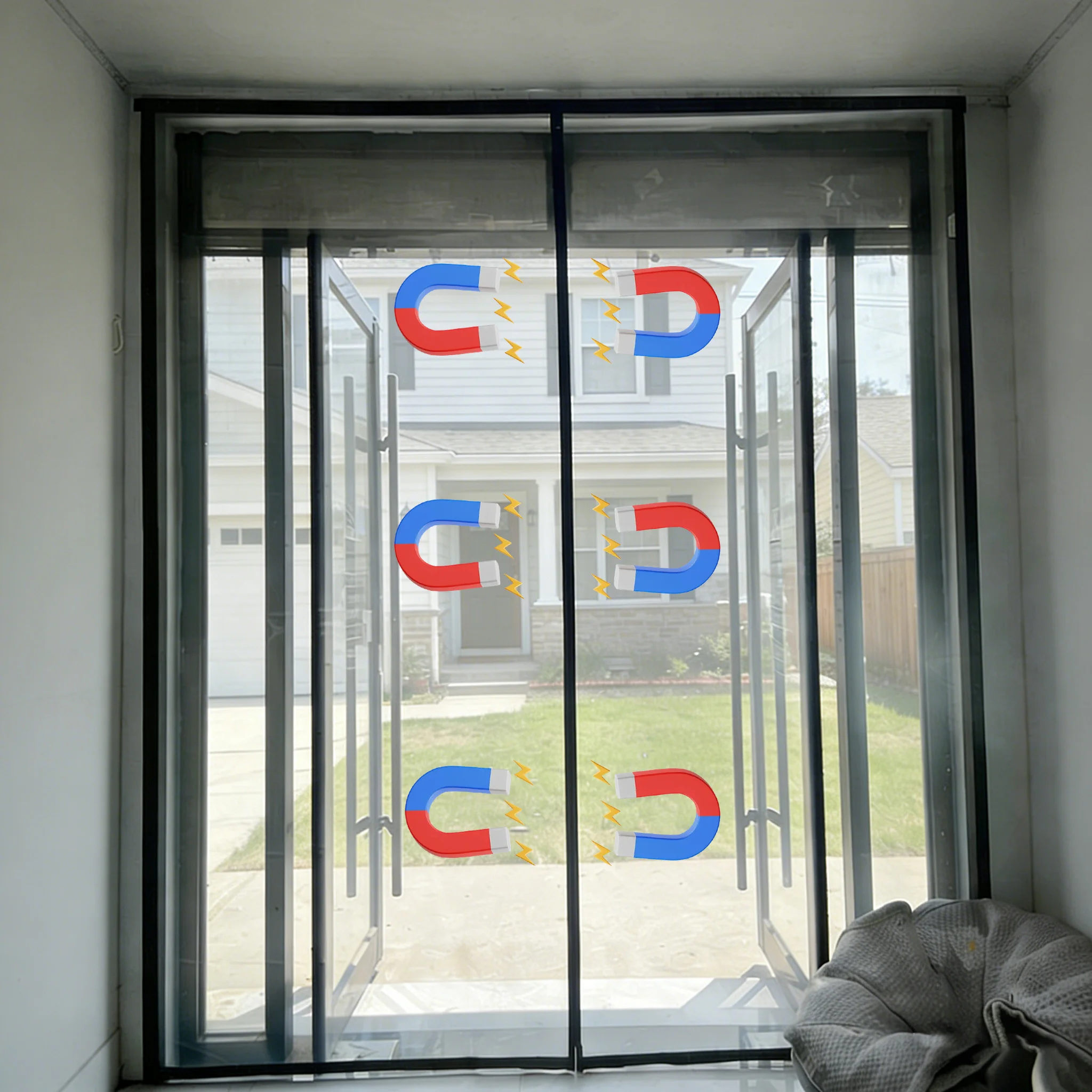 Magnetic Mosquito Screen Door,Fiberglass Mesh Curtain,Auto Closing Insect-Proof,Hands-Free Net for Patio,Front French Doors
