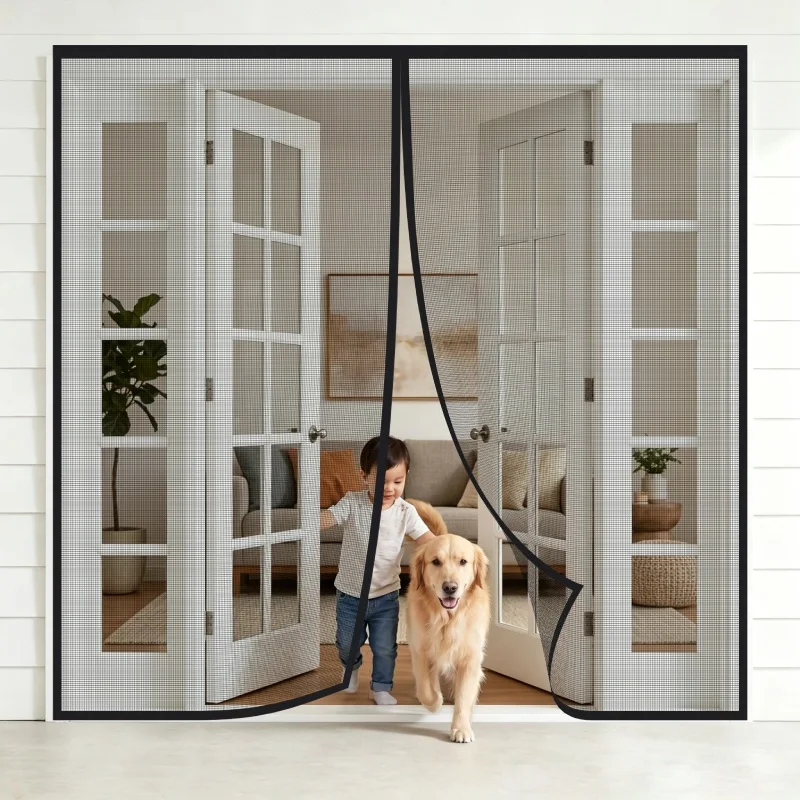 Magnetic Mosquito Screen Door,Fiberglass Mesh Curtain,Auto Closing Insect-Proof,Hands-Free Net for Patio,Front French Doors