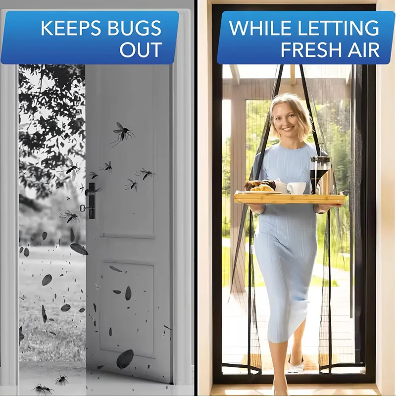 Magnetic Mosquito Screen Door,Fiberglass Mesh Curtain,Auto Closing Insect-Proof,Hands-Free Net for Patio,Front French Doors