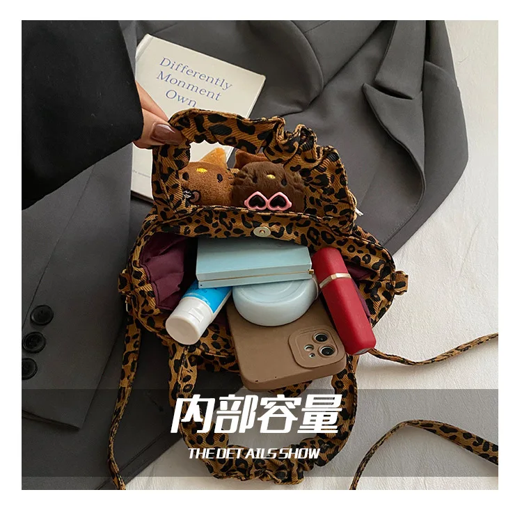 Cartoon Crossbody Bag Fashion Leopard Print Handbag for Girls Cute Women Toddler Shoulder Purse Travel Handbag Gift