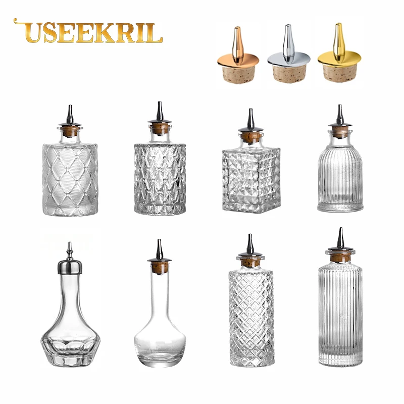 Vintage Glass With Stainless Steel Caps Cocktail Bitters Bottles With Cap Kitchen Seasoning Tools Bar Bartender Accessories
