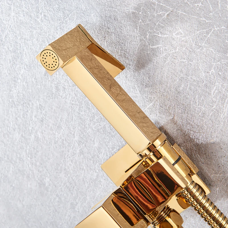 Rose Gold Bidet Faucet Wall mounted Toilet spray Bathroom Shower Tap Cold and Hot Mixer Handheld Spray Gun Wash Basin Crane