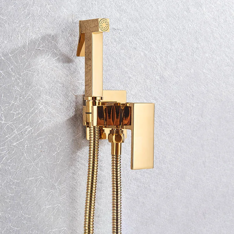Rose Gold Bidet Faucet Wall mounted Toilet spray Bathroom Shower Tap Cold and Hot Mixer Handheld Spray Gun Wash Basin Crane