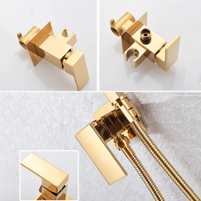Rose Gold Bidet Faucet Wall mounted Toilet spray Bathroom Shower Tap Cold and Hot Mixer Handheld Spray Gun Wash Basin Crane