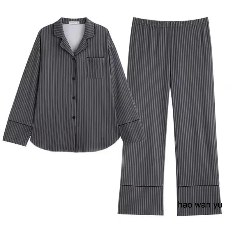 Pajamas for Women in Spring and Autumn Long Sleeved Striped Thin Design Can Be Worn Externally Student Sleepwear Two Piece Set