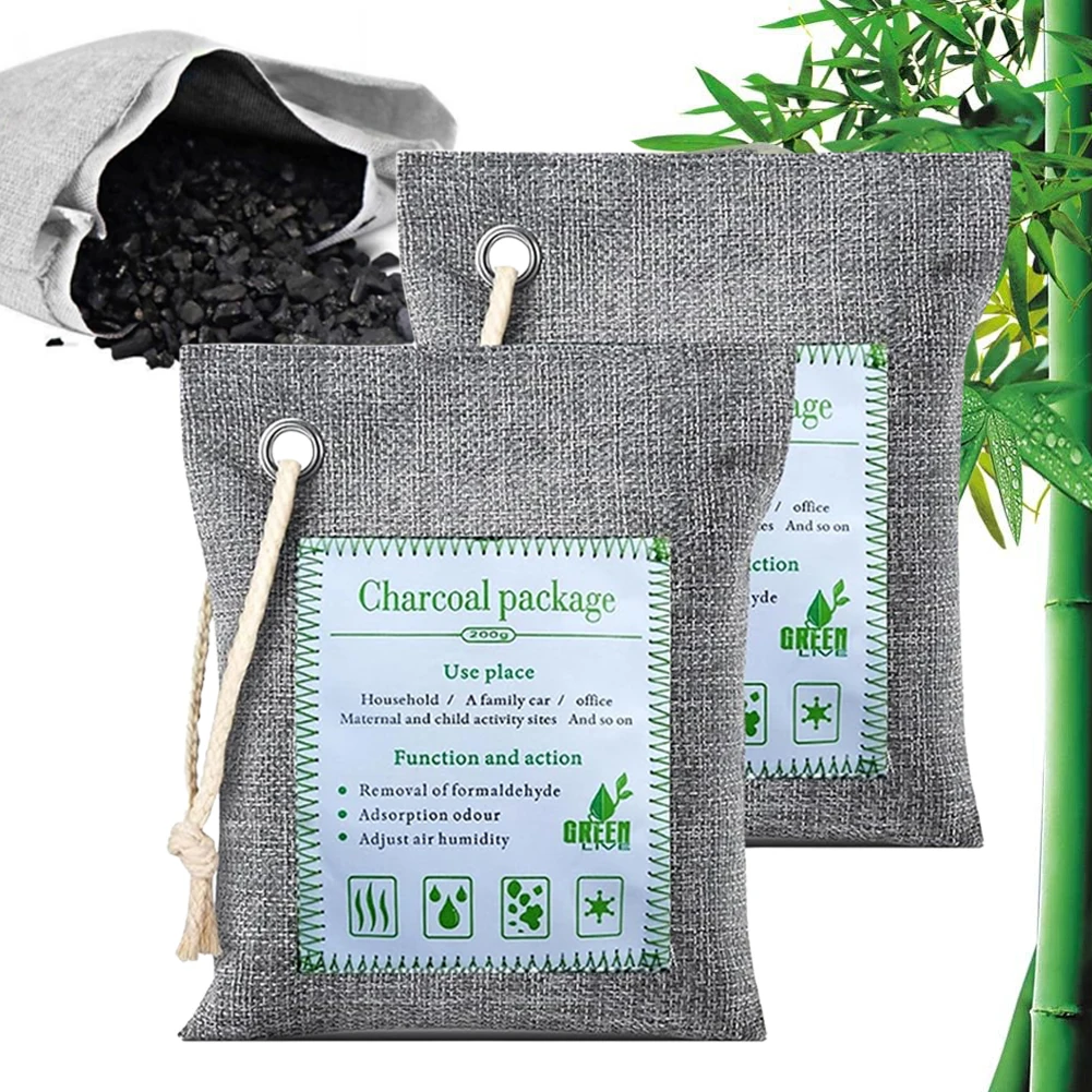 Odor Absorber Moisture Absorber Natural Car Air Freshener 2x200g Reusable Bamboo Activated Charcoal Air Freshener for Car Closet