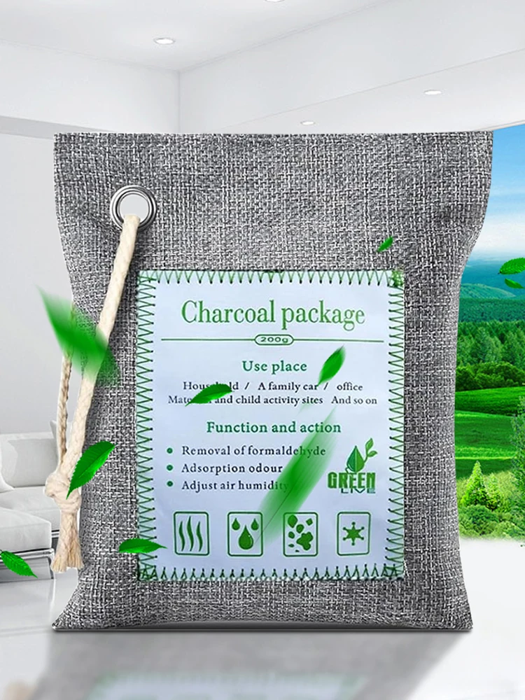 Odor Absorber Moisture Absorber Natural Car Air Freshener 2x200g Reusable Bamboo Activated Charcoal Air Freshener for Car Closet