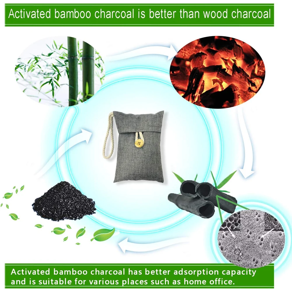 Odor Absorber Moisture Absorber Natural Car Air Freshener 2x200g Reusable Bamboo Activated Charcoal Air Freshener for Car Closet