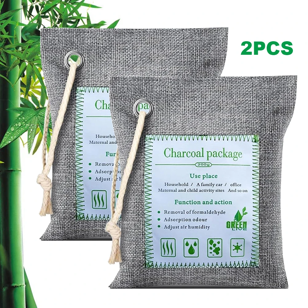 Odor Absorber Moisture Absorber Natural Car Air Freshener 2x200g Reusable Bamboo Activated Charcoal Air Freshener for Car Closet