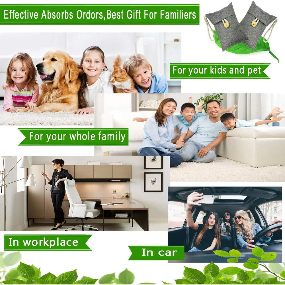 Odor Absorber Moisture Absorber Natural Car Air Freshener 2x200g Reusable Bamboo Activated Charcoal Air Freshener for Car Closet