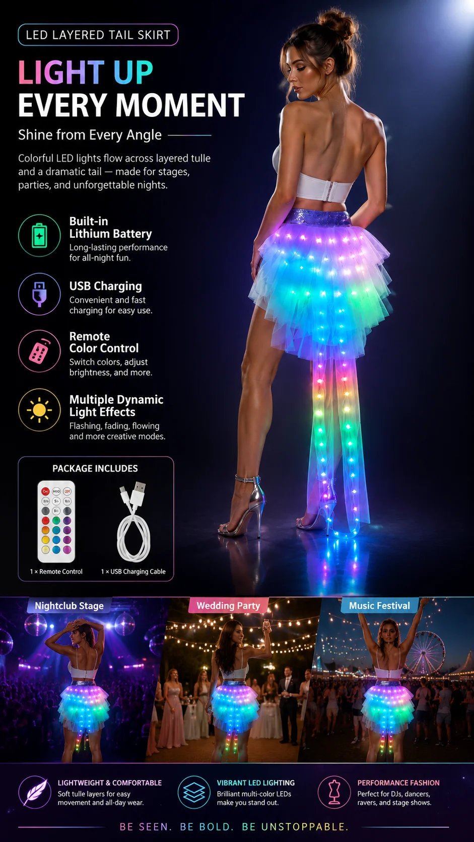 New Year Teenage Women Girl Child Big Star Light Up Tulle Tutu Skirts Party Led Clothes Christmas Wedding Decorations