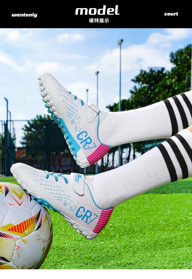 New Children Football Boots Outdoor Trainers Soccer Shoes for Kids Boys Girls Hook Loop Football Cleats Futsal Sneakers 28-39
