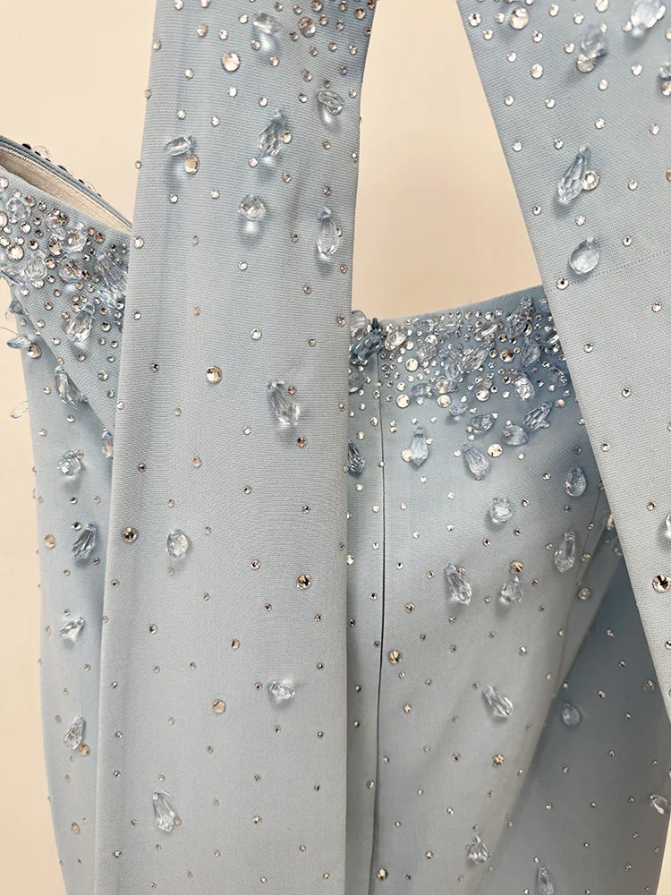 HIGH QUALITY Newest 2026 Designer Fashion Women's Party Gown With Detachable Cape Diamonds Beaded Embellishments Long Dress