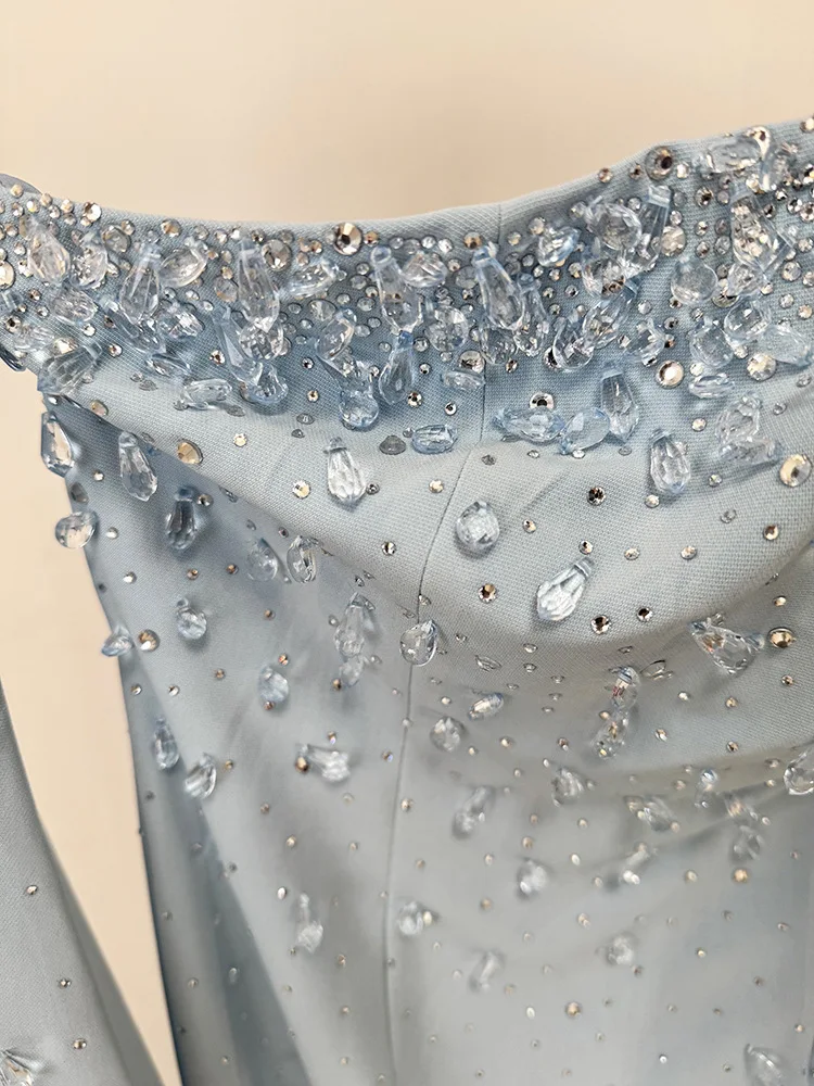 HIGH QUALITY Newest 2026 Designer Fashion Women's Party Gown With Detachable Cape Diamonds Beaded Embellishments Long Dress