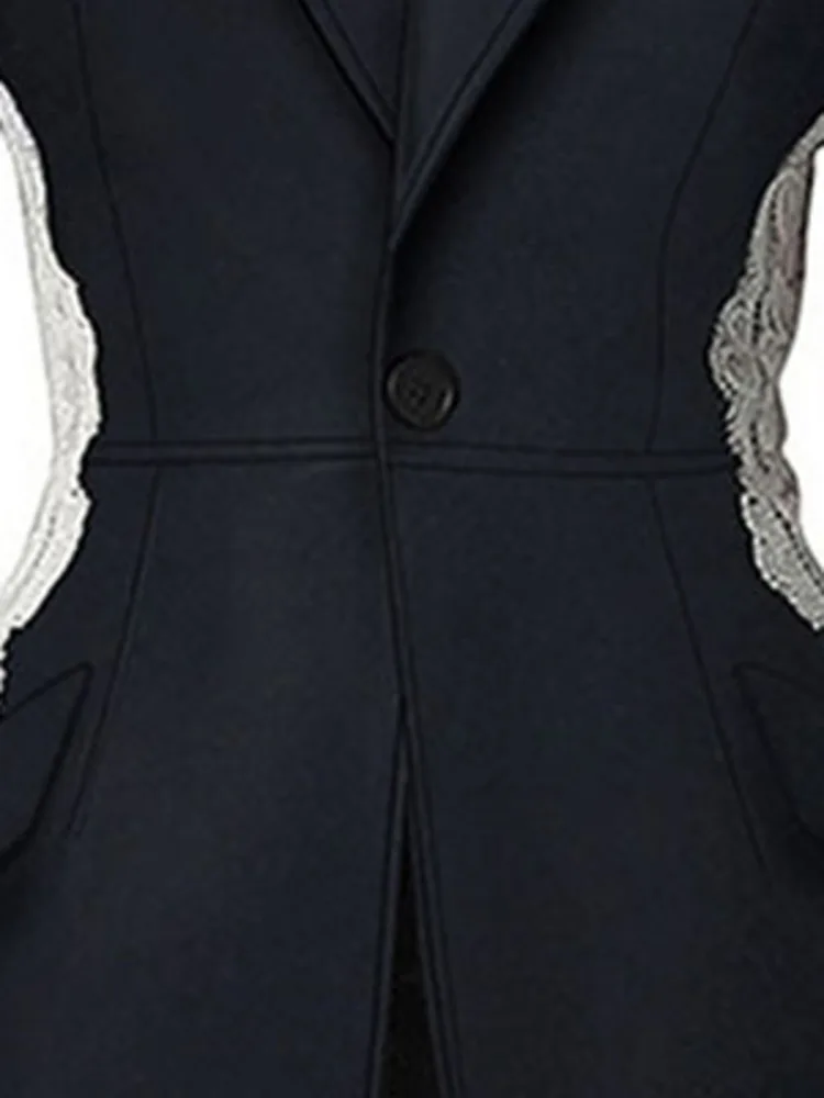 DEAT Fashion Women's Blazer New Fashion Notched Lace Patchwork Long Sleeve Contrast Suit Jackets Female Spring 2025 17A1298