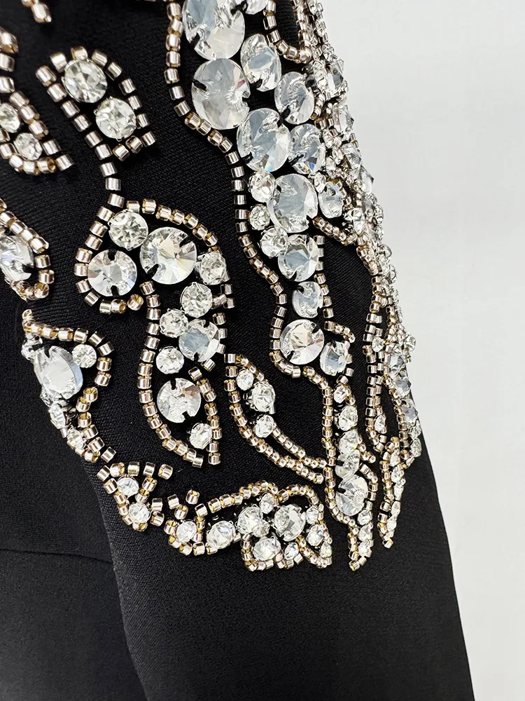 HIGH STREET Newest Fashion 2026 Designer Party Vestido Women's Stylish Backless Diamonds Beaded Crystal Long Maxi Dress