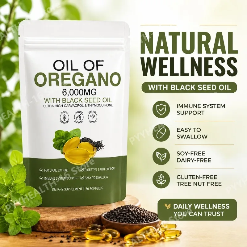 Oil of Oregano Softgels 6000mg with Black Seed Oil for Immune System & Digestive Support,Antioxidant Support Soy-Free 60 Count