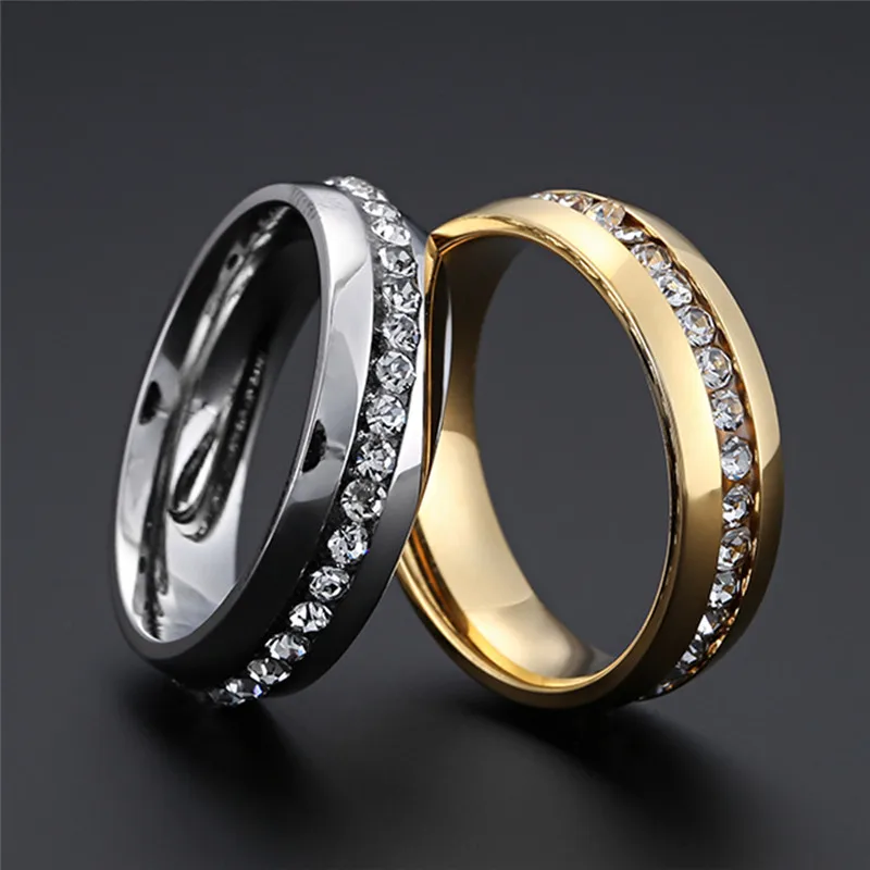 Modyle New Fashion CZ Stones Ring for Women Punk Vintage Gold Silver Color Stainless Steel Crystal Finger Band Elegant Jewelry