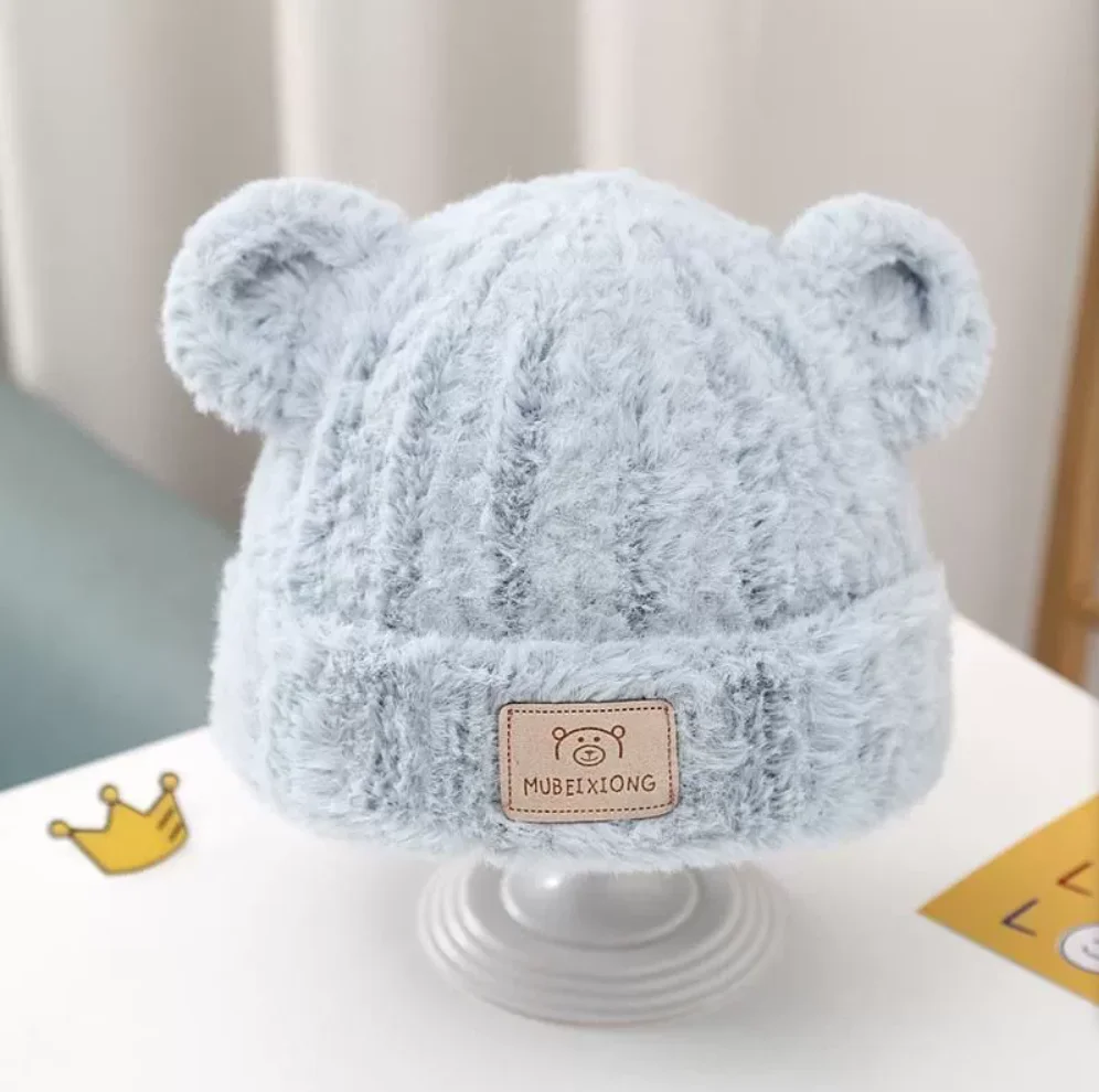 1-4 Y Baby Boys & Girls Winter Hat - Soft Beige Knit Beanie with Bear Ear Flaps, Warm Stretchy Winter Cap for Toddlers & Infants