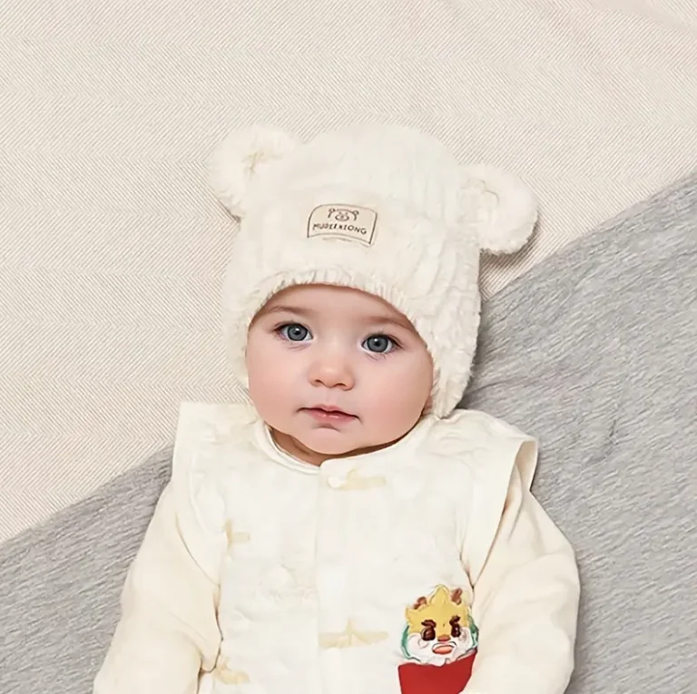 1-4 Y Baby Boys & Girls Winter Hat - Soft Beige Knit Beanie with Bear Ear Flaps, Warm Stretchy Winter Cap for Toddlers & Infants