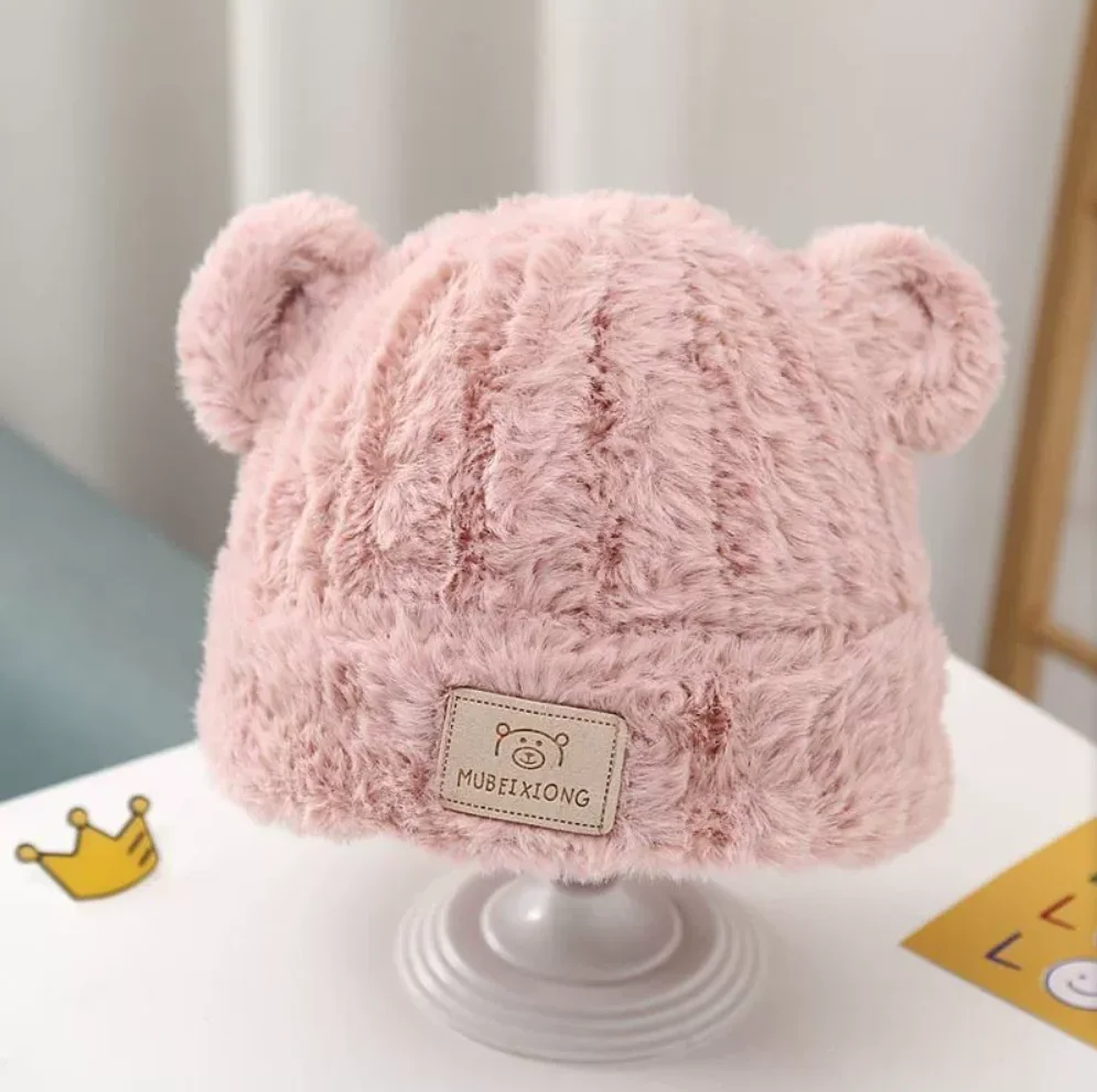 1-4 Y Baby Boys & Girls Winter Hat - Soft Beige Knit Beanie with Bear Ear Flaps, Warm Stretchy Winter Cap for Toddlers & Infants