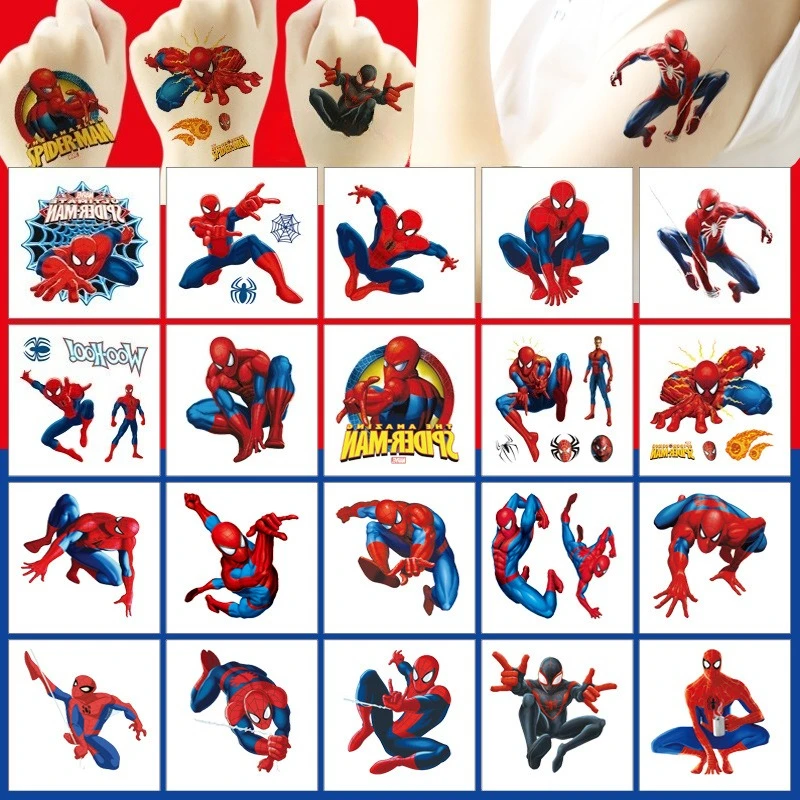 20Pcs Cartoon SpiderMan Temporary Tattoo Sticker Body Art Cute Tattoo Stickers Cosplay Party Toys for Kids Birthday Gifts