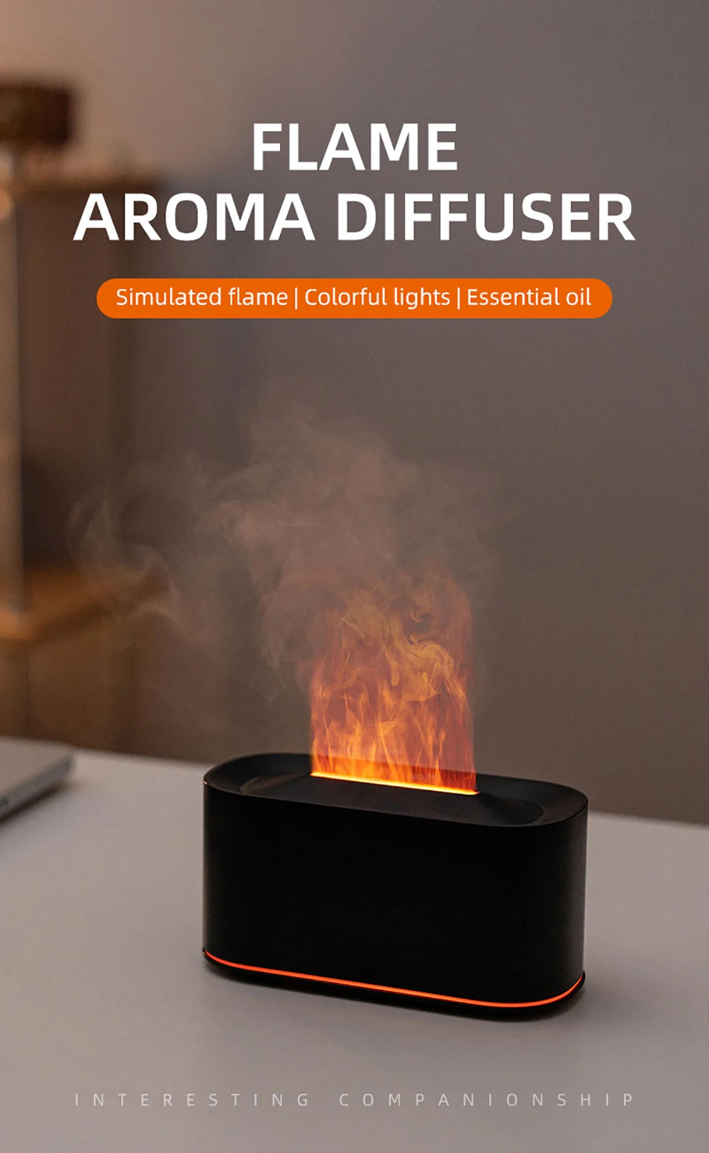 Aroma Humidifier Mini Air Humidifier for Home Bedroom Flame Essential Oils Diffuser Desktop Fragrance Diffuser with Night Light