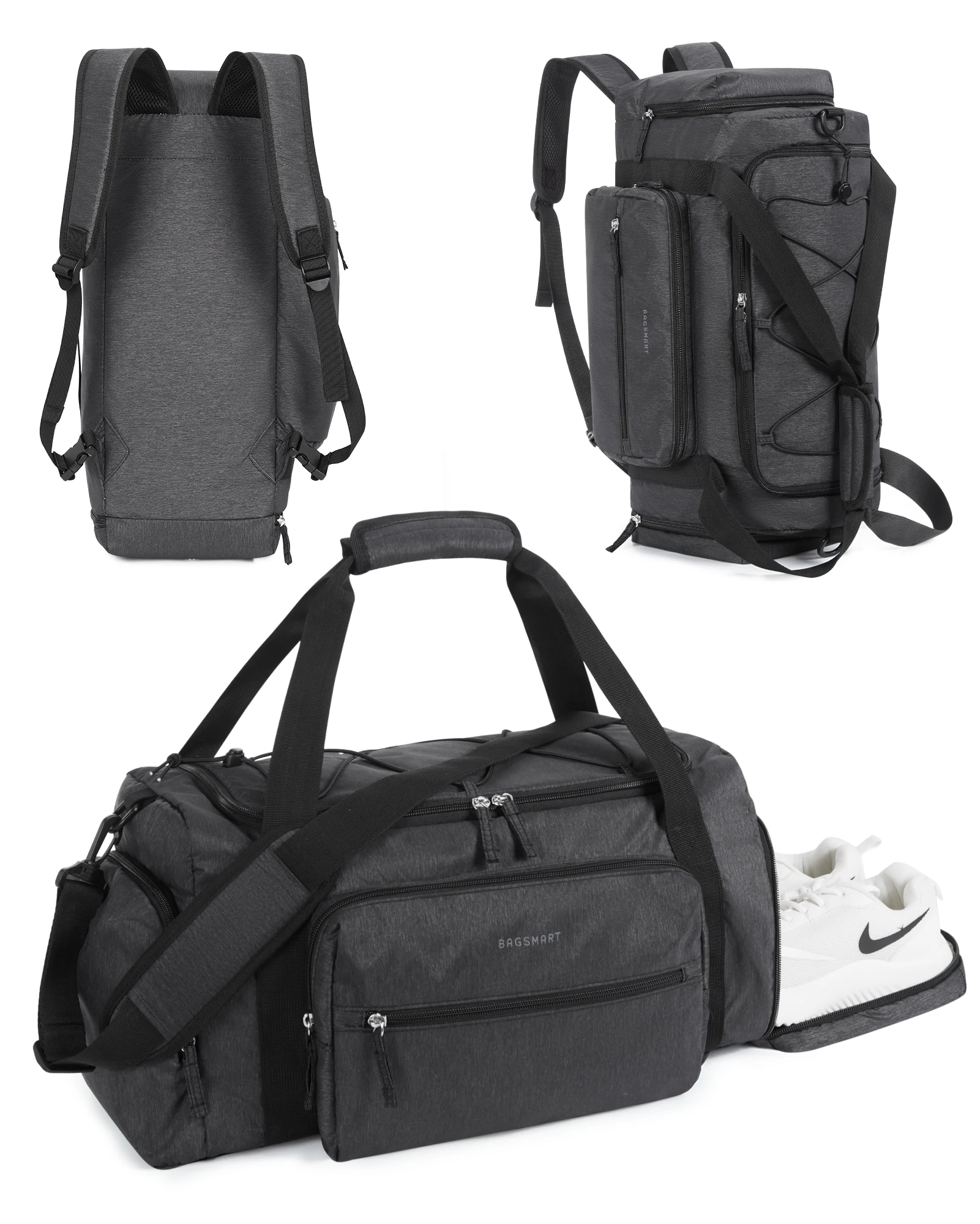 BAGSMART 4-IN-1 Duffle Bags for Women Lightweight Gym Bag with Shoe Compartment Waterproof 30L Travel Carry On Luggage Storage