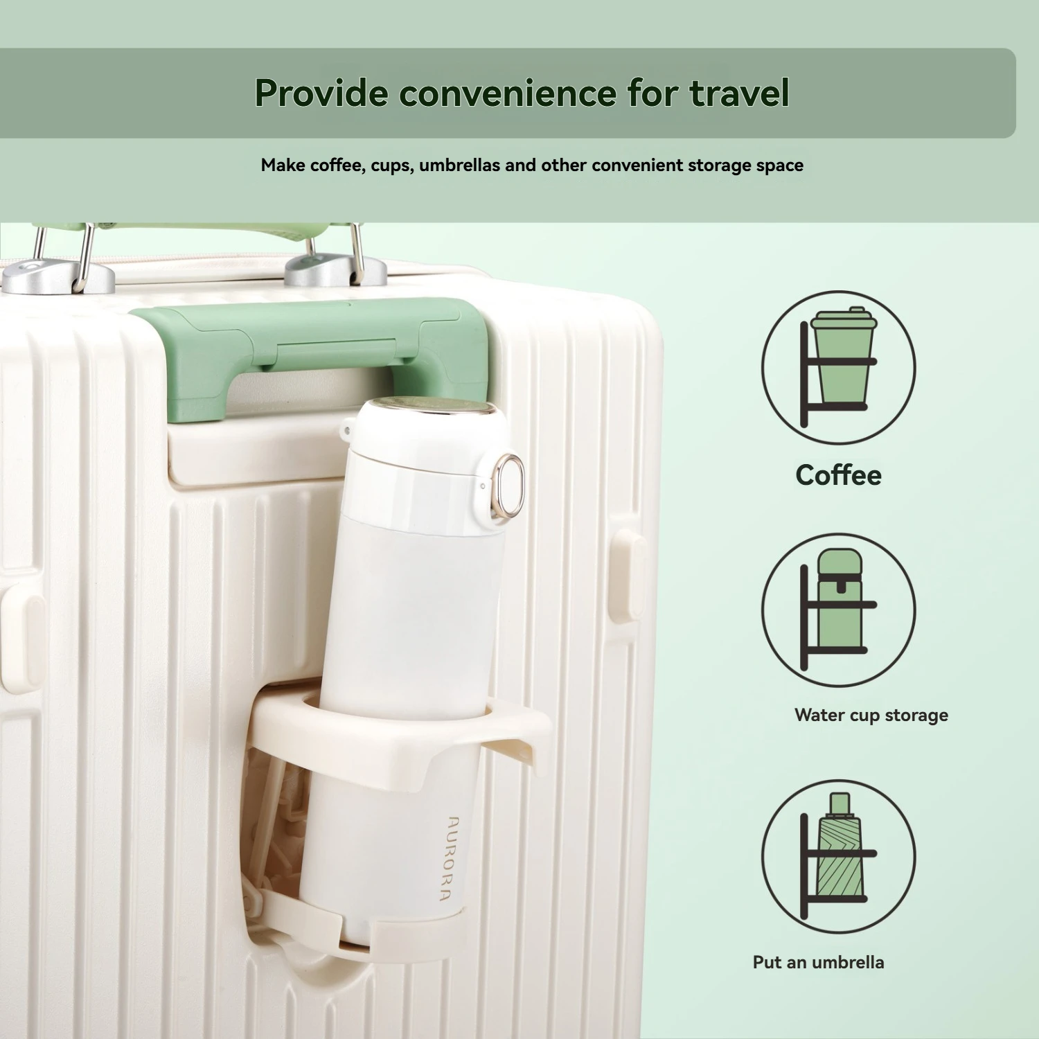 1-Piece Set of Front-Opening Travel Suitcase with Jelly Wheels, Trolley Case with 5cm Expandable Layer, Leather Handle, Luggage Bag with Phone Holder, Foldable Cup Holder, Side Hook Function, Customs Lock, Suitable for Outdoor Beach Vacations and Long-Distance Travel