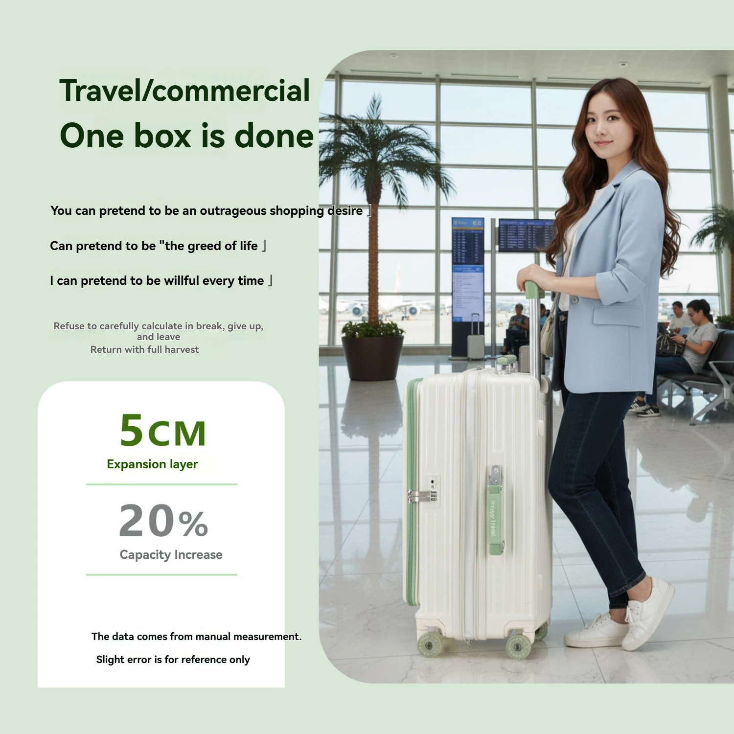 1-Piece Set of Front-Opening Travel Suitcase with Jelly Wheels, Trolley Case with 5cm Expandable Layer, Leather Handle, Luggage Bag with Phone Holder, Foldable Cup Holder, Side Hook Function, Customs Lock, Suitable for Outdoor Beach Vacations and Long-Distance Travel