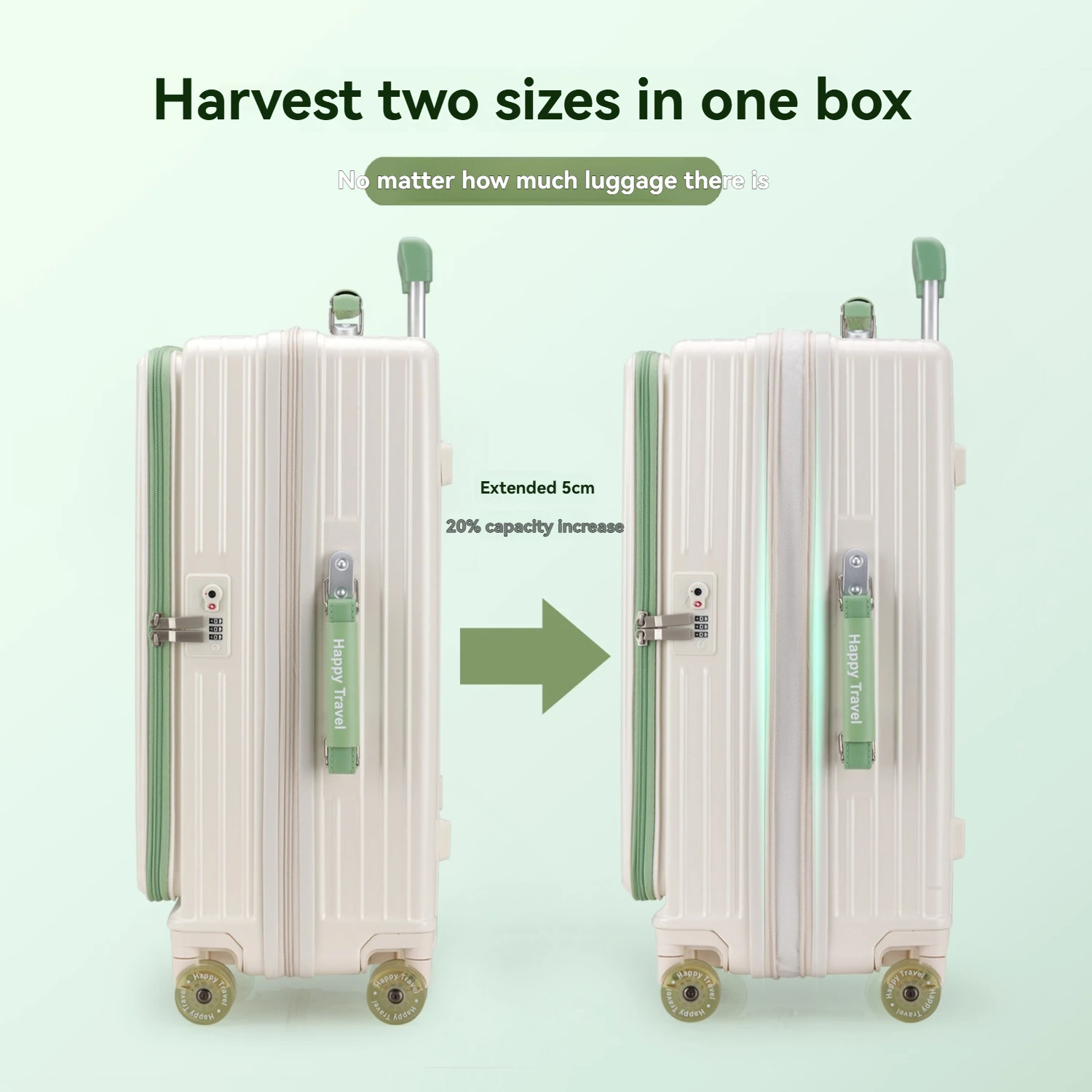 1-Piece Set of Front-Opening Travel Suitcase with Jelly Wheels, Trolley Case with 5cm Expandable Layer, Leather Handle, Luggage Bag with Phone Holder, Foldable Cup Holder, Side Hook Function, Customs Lock, Suitable for Outdoor Beach Vacations and Long-Distance Travel