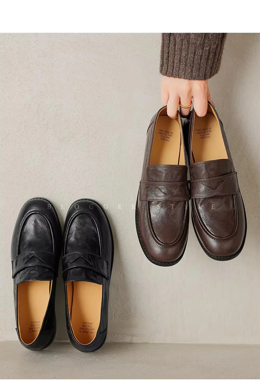 Women's Vintage Leather Loafers Shoes Round Toe Slip On Flats Classic Black/Brown Casual Daily Shoes Comfort Soft Sole Loafers