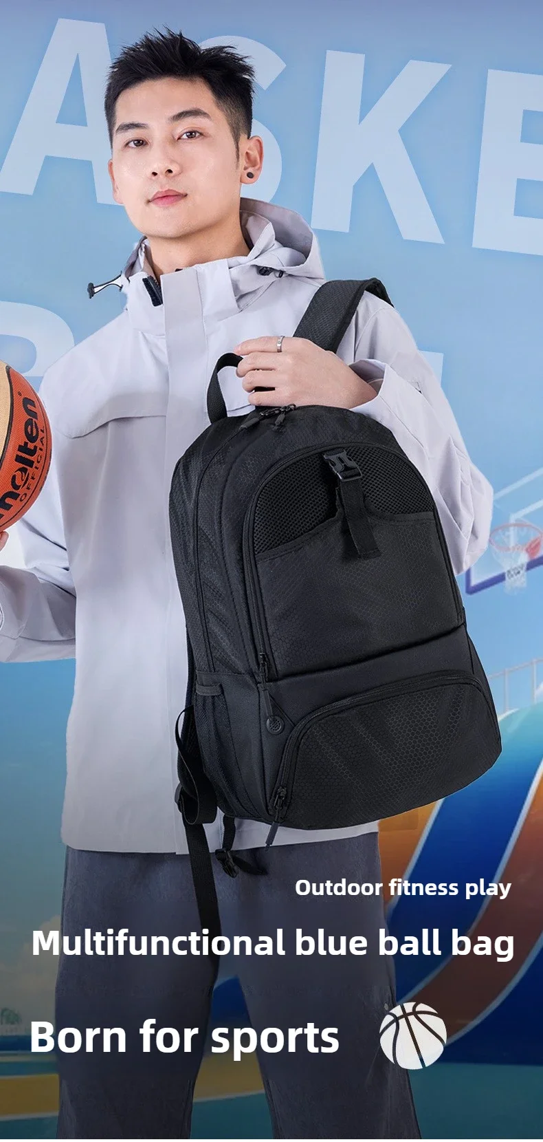 Sports Gym Fitness Yoga Backpack with Shoes Pocket Large Capacity Outdoor Camping Hiking Basketball Bag Soccer Equipment Pack