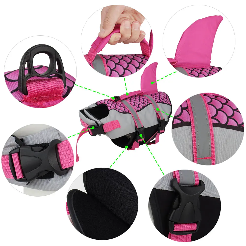 Swim Pet Dog Life Jacket Vest Clothes Life Vest Collar Harness Pet Swimming Summer Swimwear Scales Shark