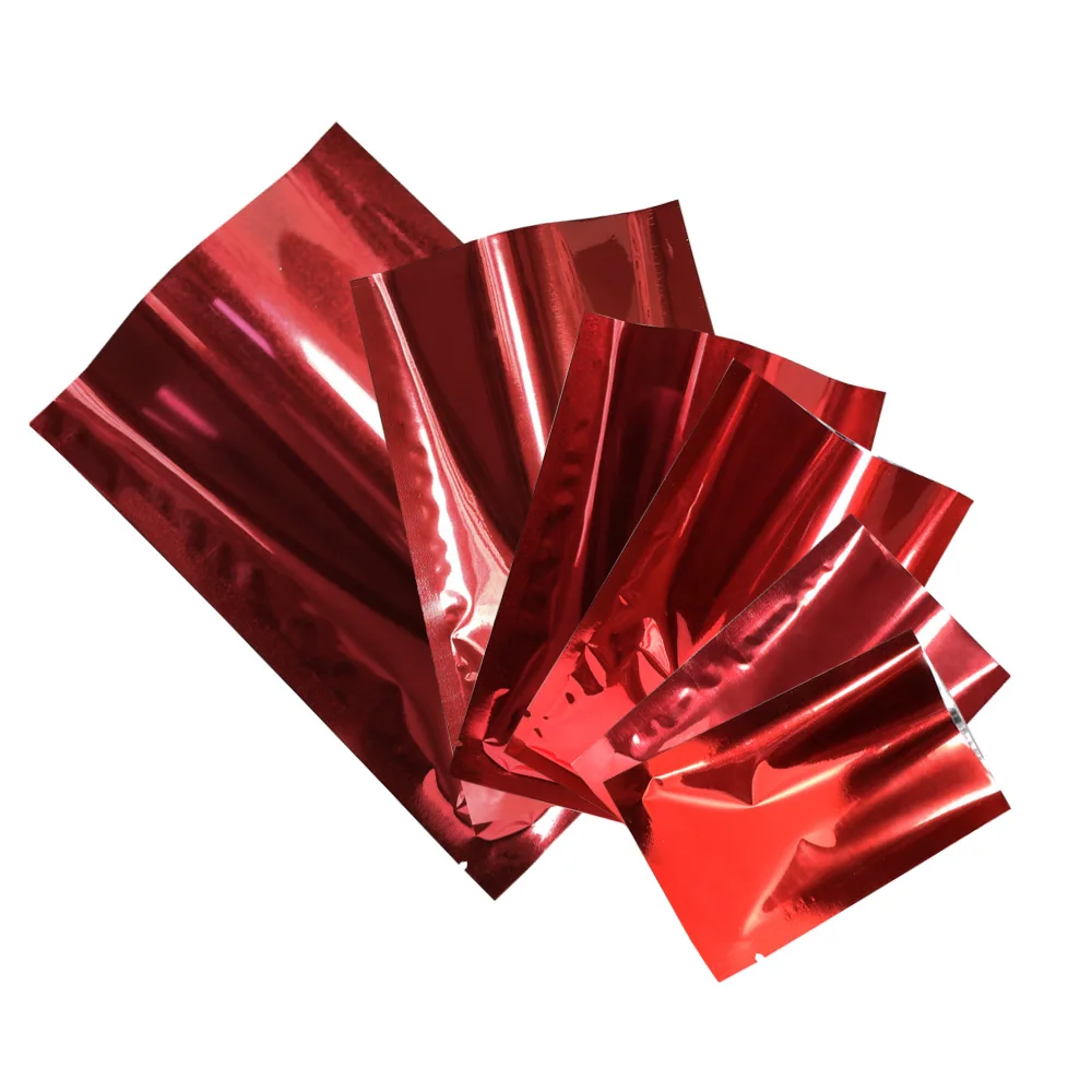 Variety of Sizes Reusable Packaging Bag Heat Sealing Open Top Aluminum Foil Vacuum Package Pouch Red Flat Mylar Bags 100pcs/lot